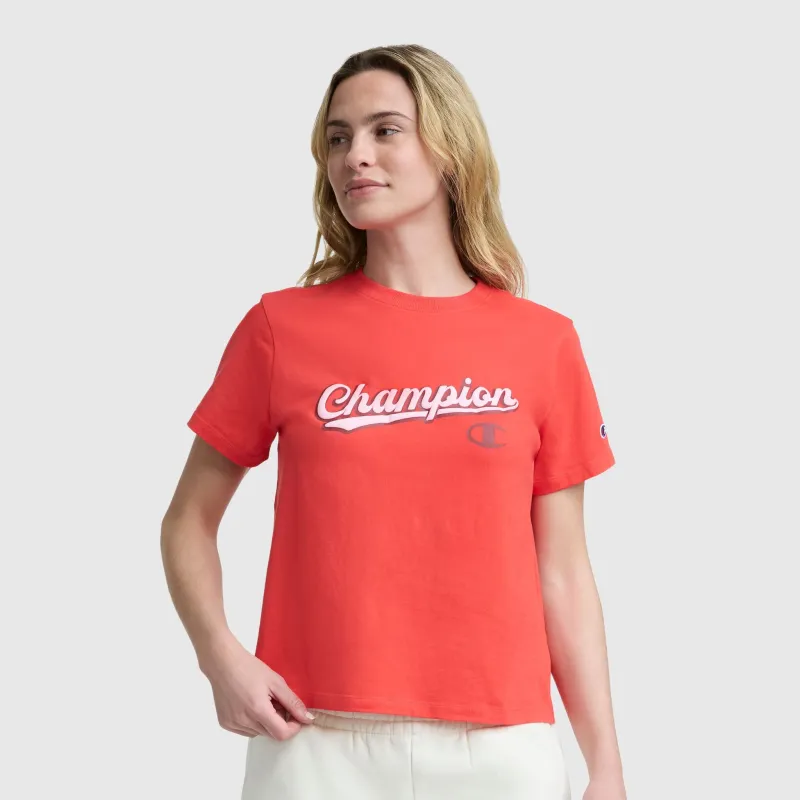 Modern Retro Baseball Graphic T-Shirt, Script Logo made by Champion