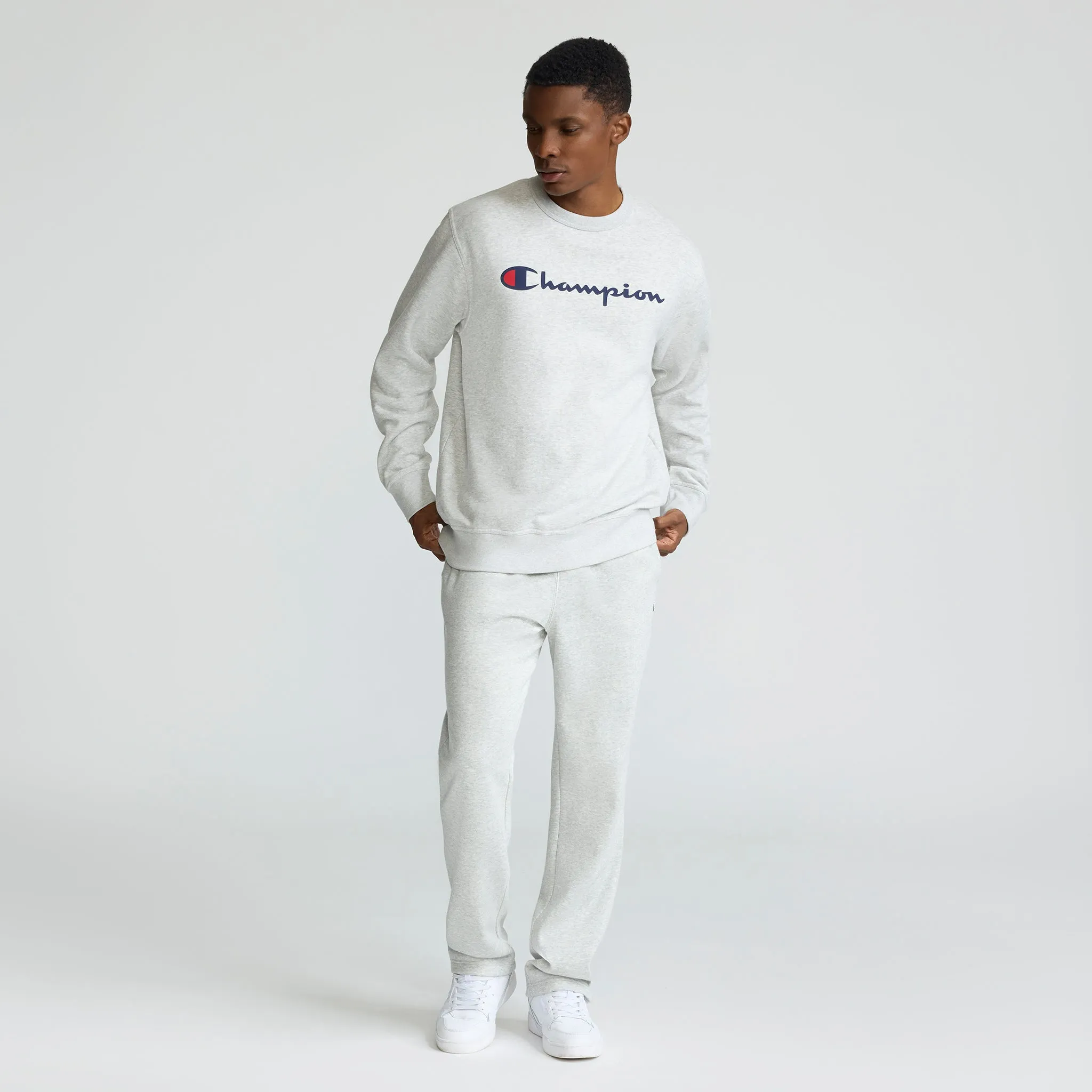 Powerblend Crewneck, Classic Script/Open Hem Sweatpants Set sold by Champion