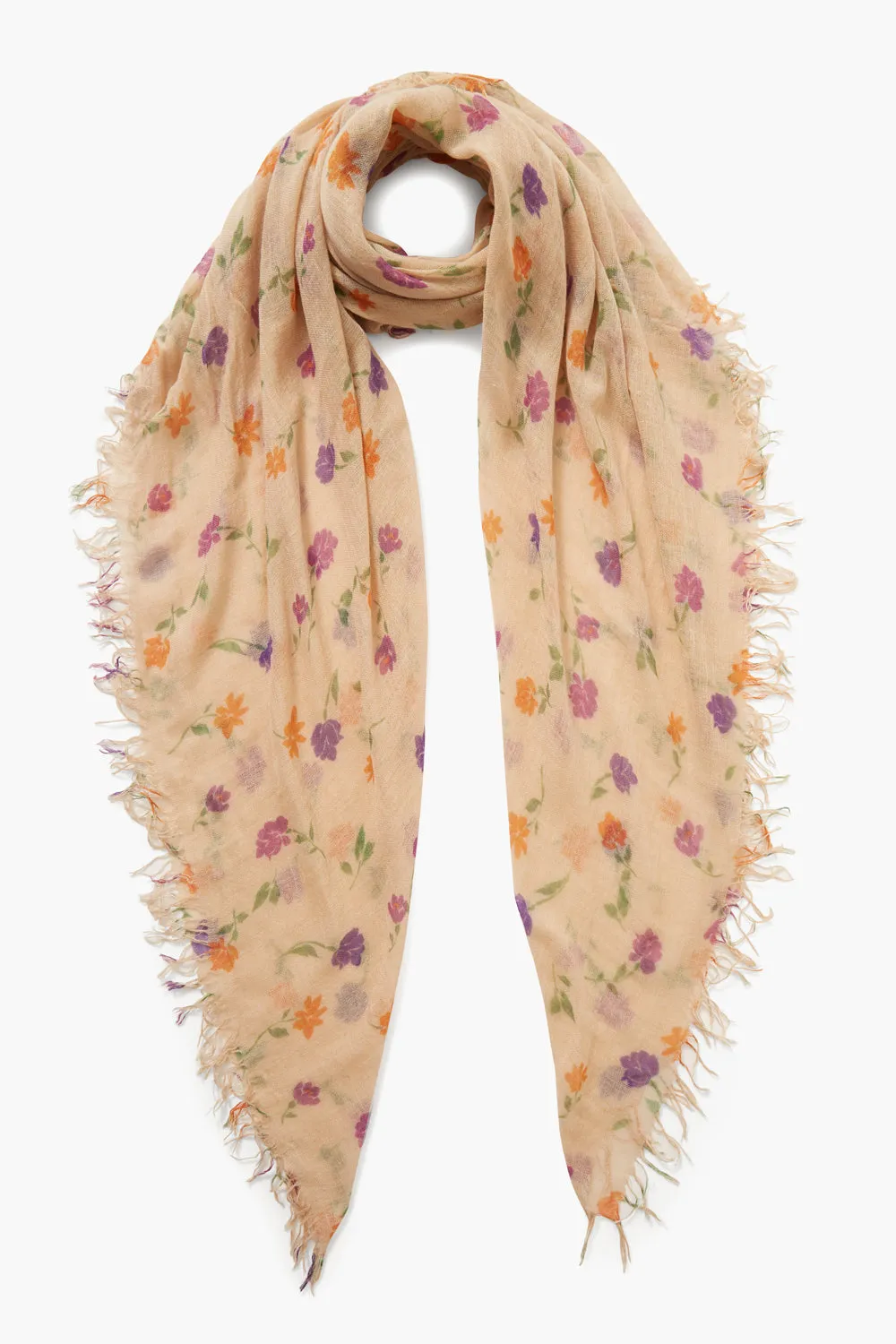 Cashmere and Silk Scarf Cream Valentina Floral sold by Chan Luu