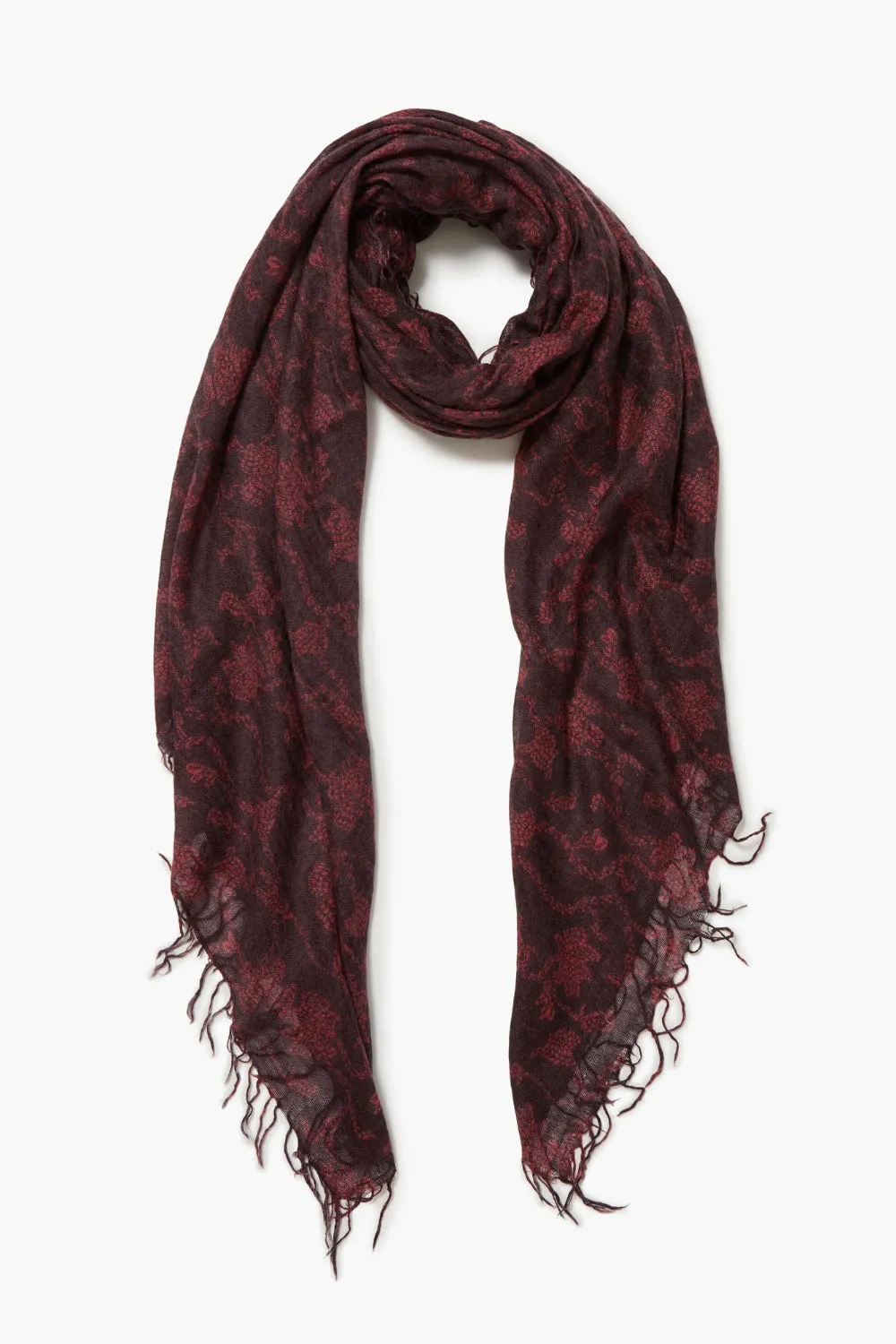 Cashmere and Silk Scarf Wine Kantha Floral sold by Chan Luu