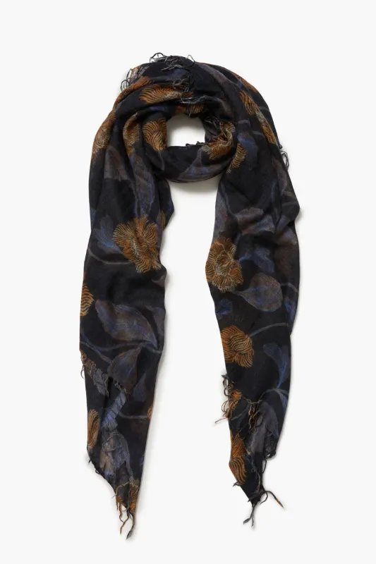 Cashmere and Silk Scarf Black Morning Glory Floral sold by Chan Luu