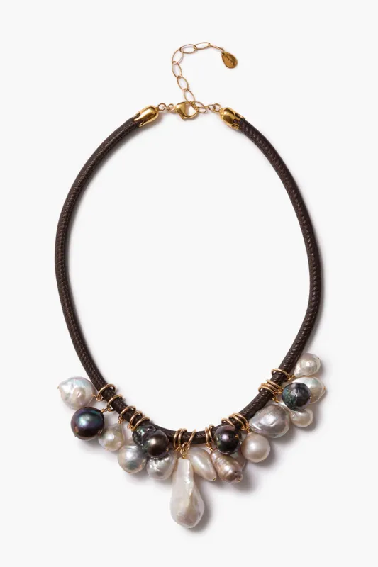 Lea Leather Collar Necklace Pearl sold by Chan Luu