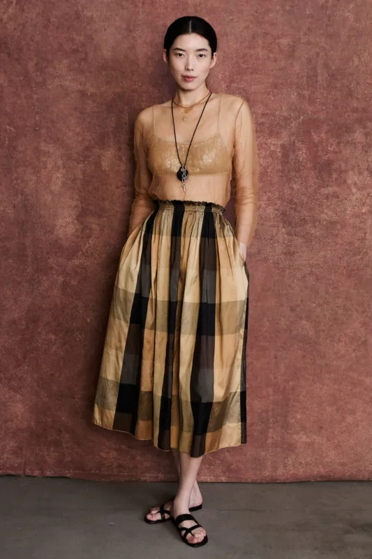 Elsa Silk Ballet Skirt Gold Check sold by Chan Luu