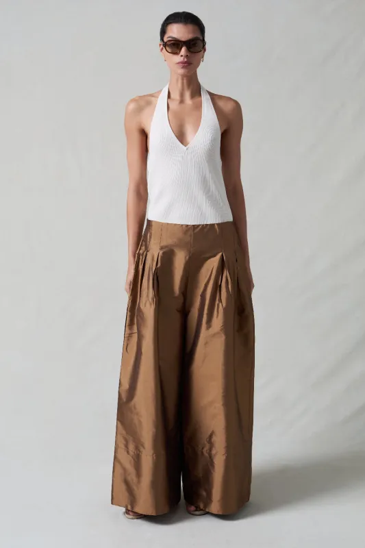 Techno Taffeta Ultra Wide Leg Trouser Bronze sold by Chan Luu
