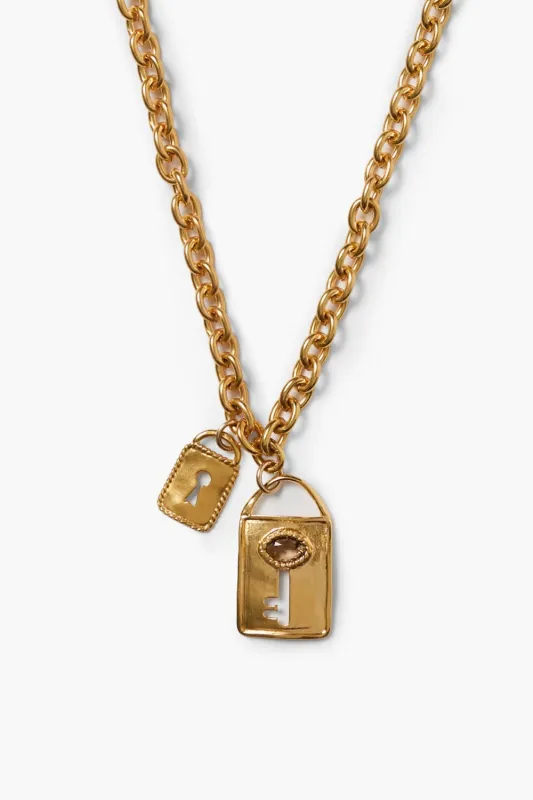 Double Lock Charm Necklace Gold sold by Chan Luu