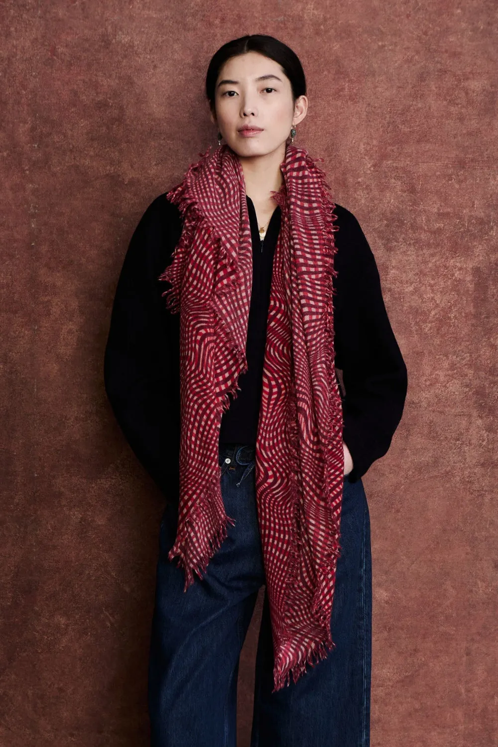 100% Cashmere Scarf Red Warped Plaid sold by Chan Luu product image thumbnail 2