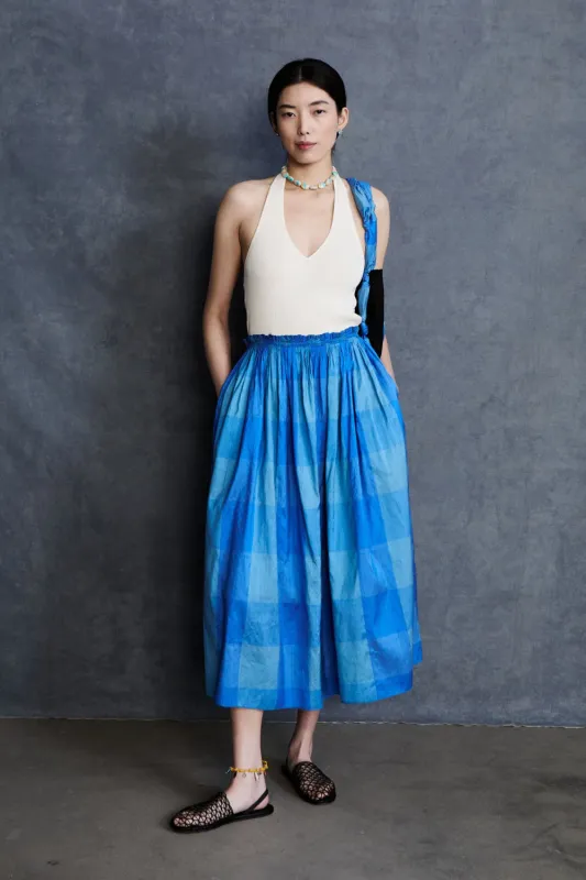 Elsa Silk Ballet Skirt Blue Check sold by Chan Luu