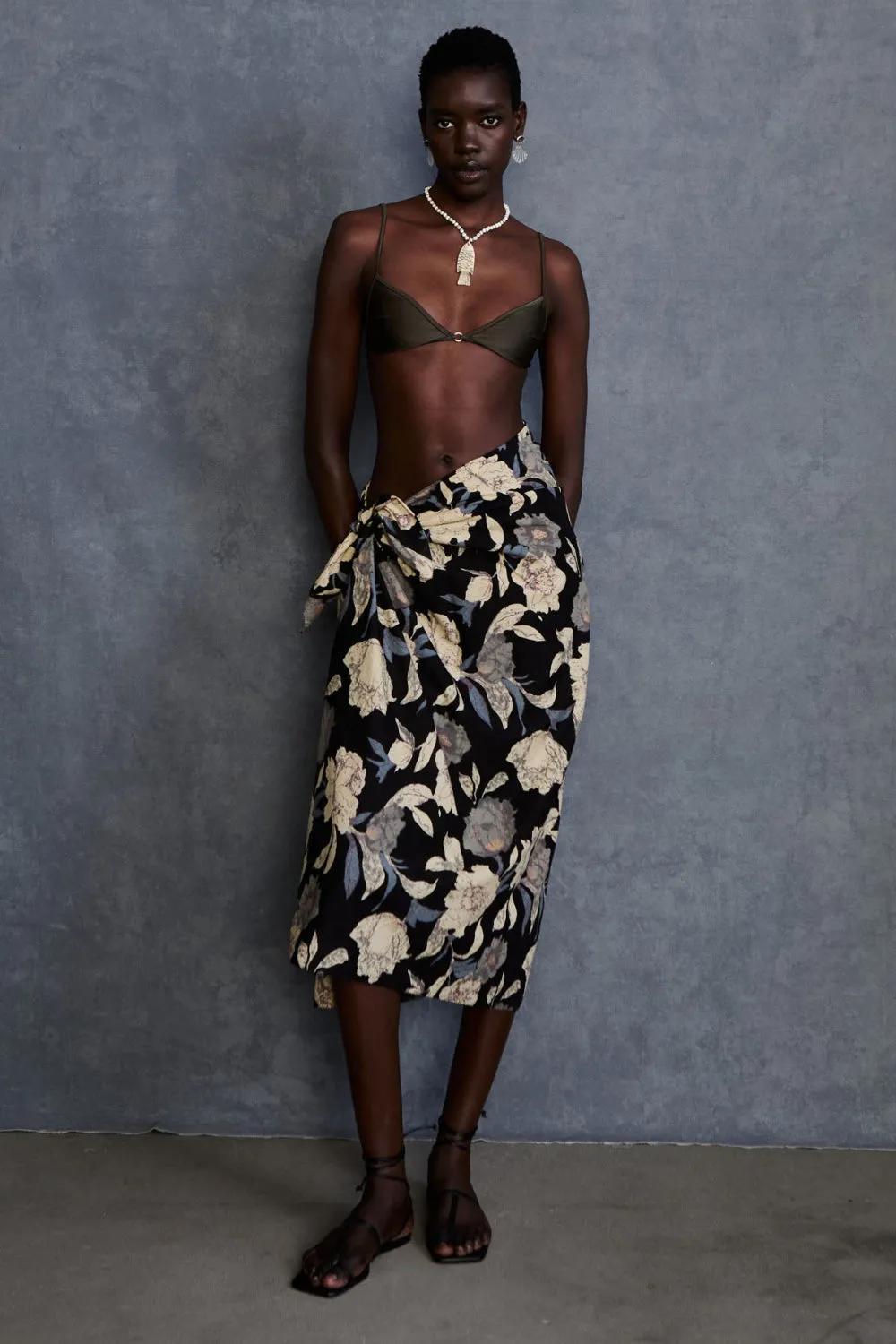 Freesia Printed Sarong Black sold by Chan Luu