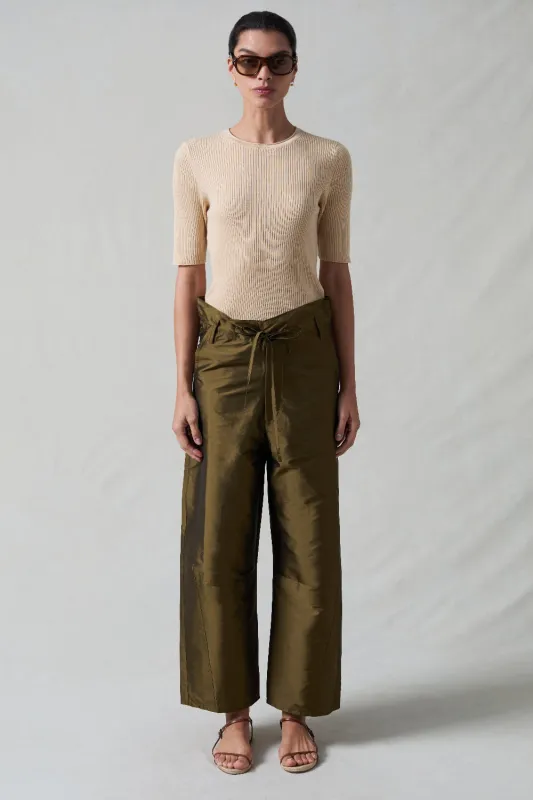 Techno Taffeta Barrel Pant Olive sold by Chan Luu