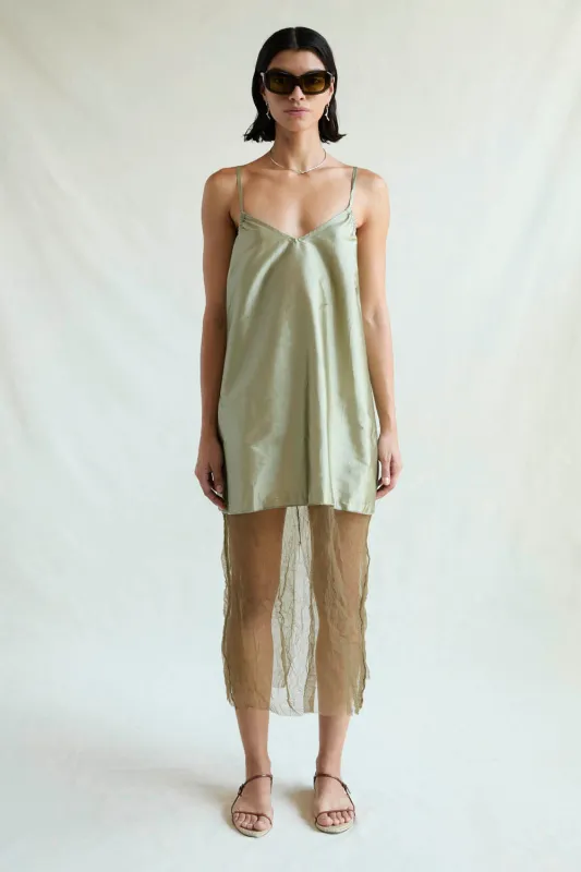 Techno Taffeta Mesh Dress Sage sold by Chan Luu