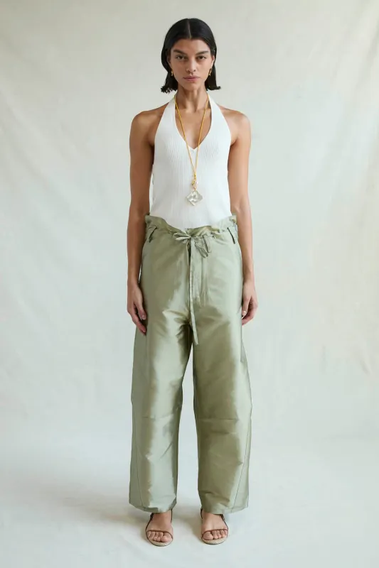 Techno Taffeta Barrel Pant Sage sold by Chan Luu
