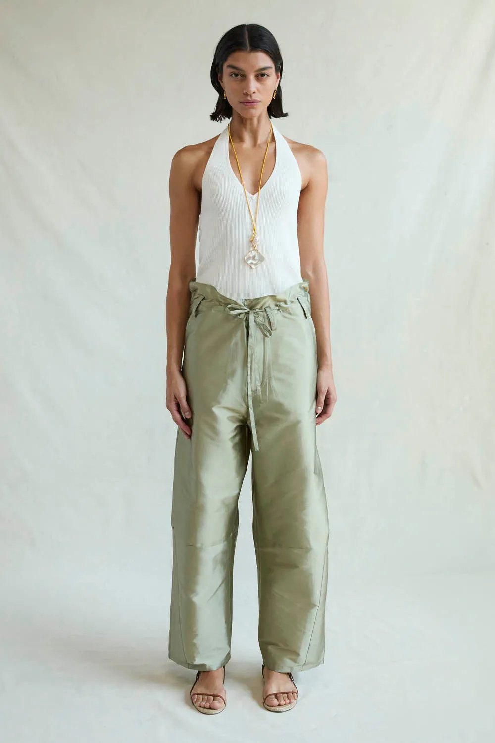 Techno Taffeta Barrel Pant Sage sold by Chan Luu