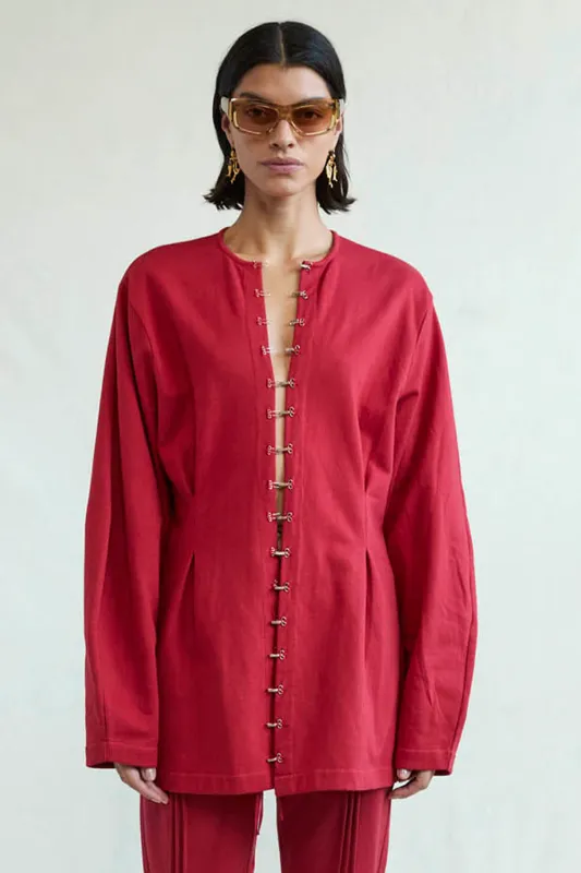 Pinch Waist Cardigan Red sold by Chan Luu