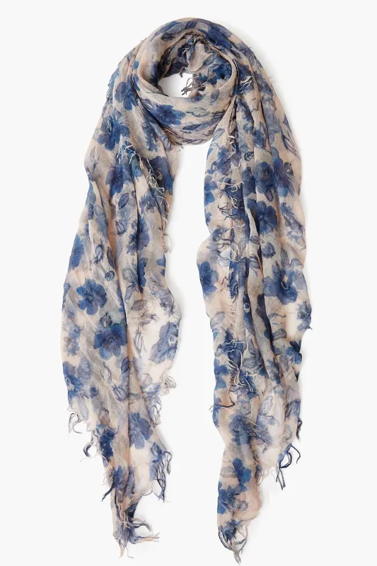 Cashmere and Silk Scarf Indigo Blue French Floral sold by Chan Luu