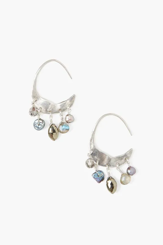 Petite Crescent Grey Pearl and Labradorite Mix Silver Hoop Earrings made by Chan Luu