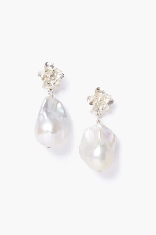Silver Hibiscus Pearl Drop Earrings sold by Chan Luu