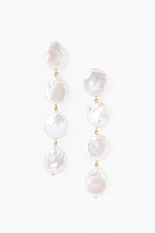 Four Tiered White Keshi Pearl Earrings made by Chan Luu