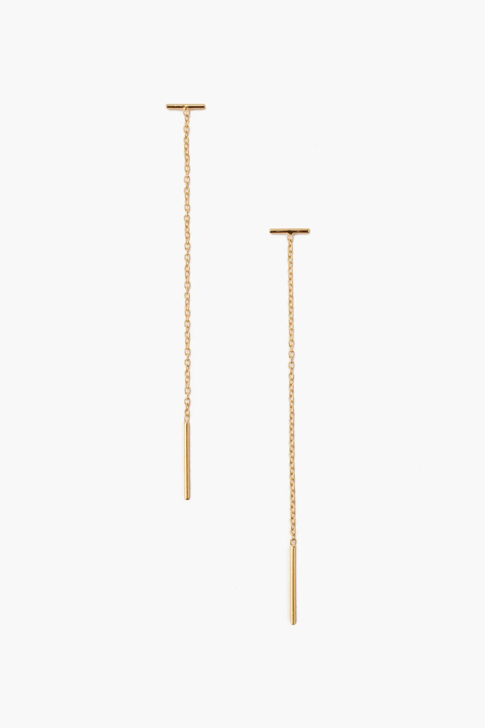 Gold Bar Chain Thread Earrings sold by Chan Luu