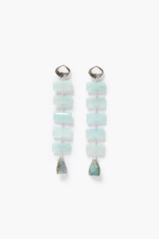 Fishbone Tiered Earrings Aquamarine made by Chan Luu