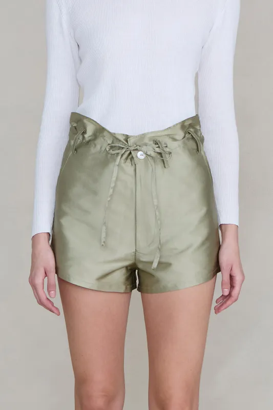 Techno Taffeta Shorts Sage sold by Chan Luu