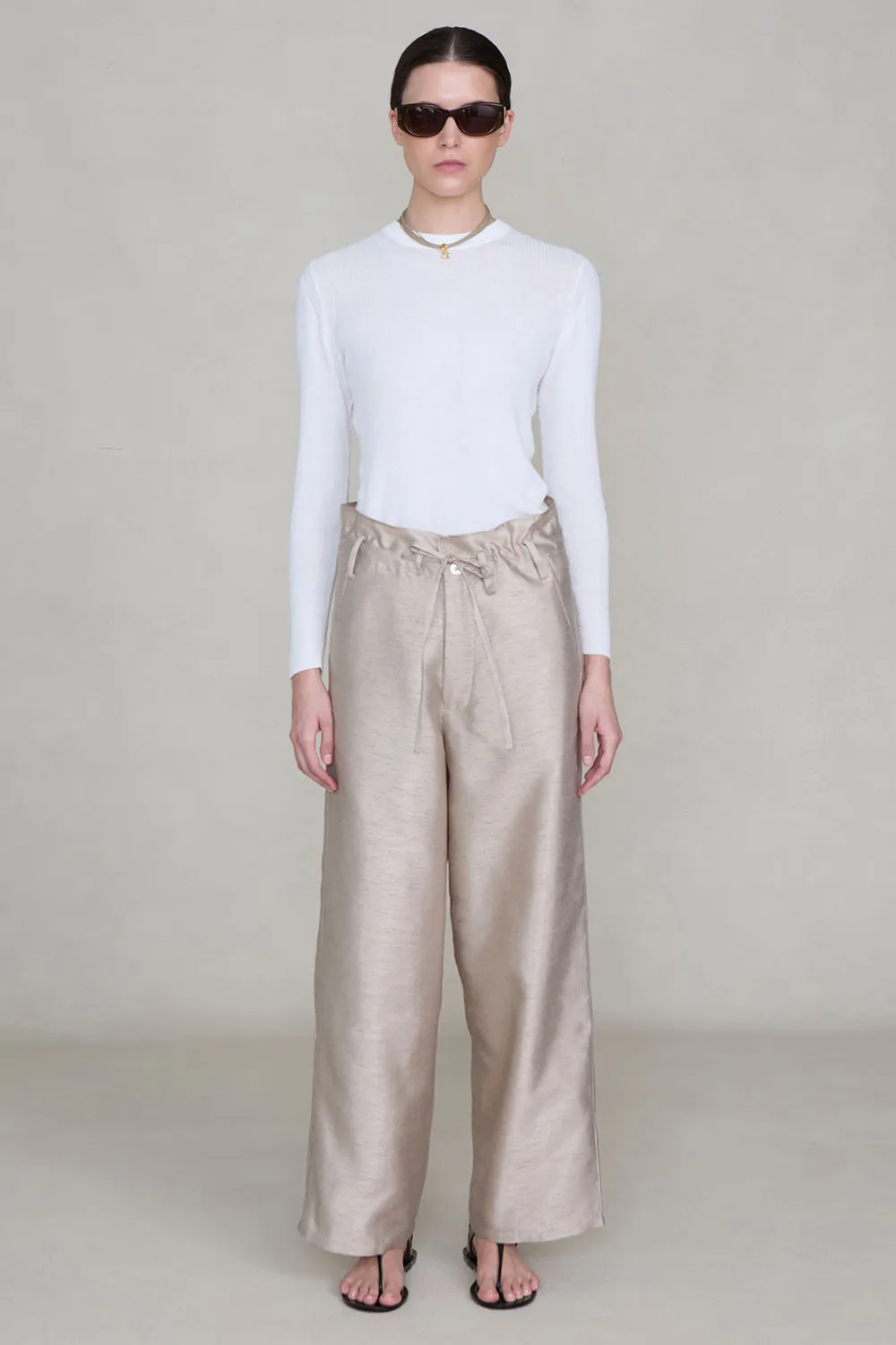 Dupioni Straight Leg Pant Taupe sold by Chan Luu