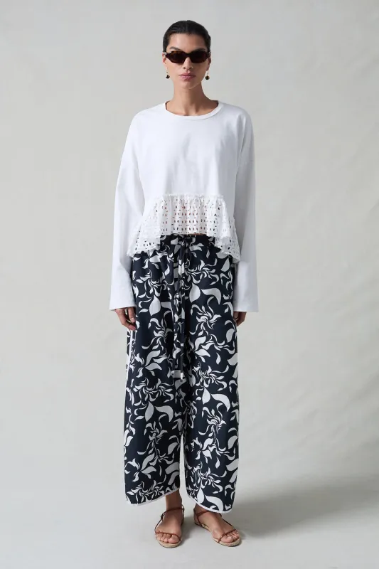 Laser Cut High Low Long Sleeve Tee White made by Chan Luu