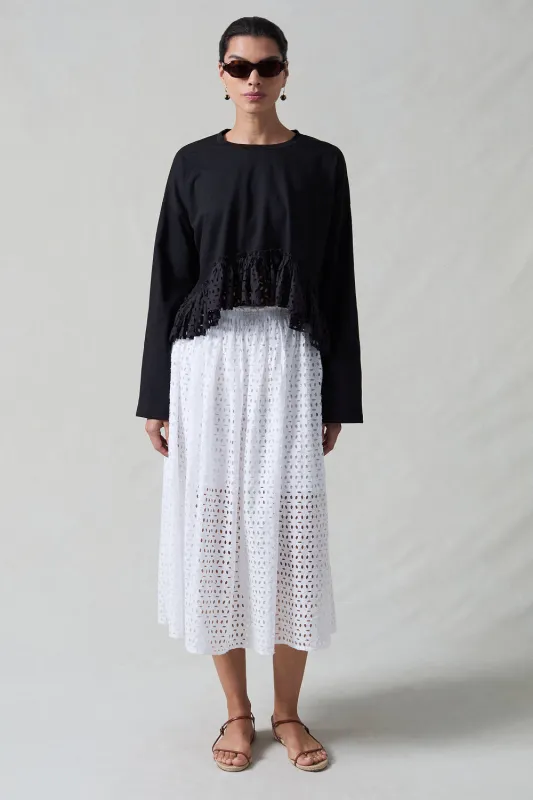 Laser Cut High Low Long Sleeve Tee Black made by Chan Luu