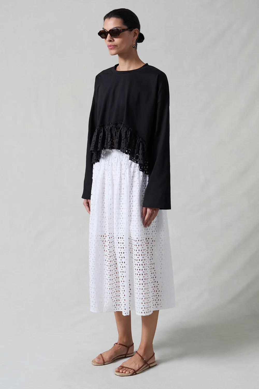 Laser Cut High Low Long Sleeve Tee Black sold by Chan Luu product image thumbnail 3