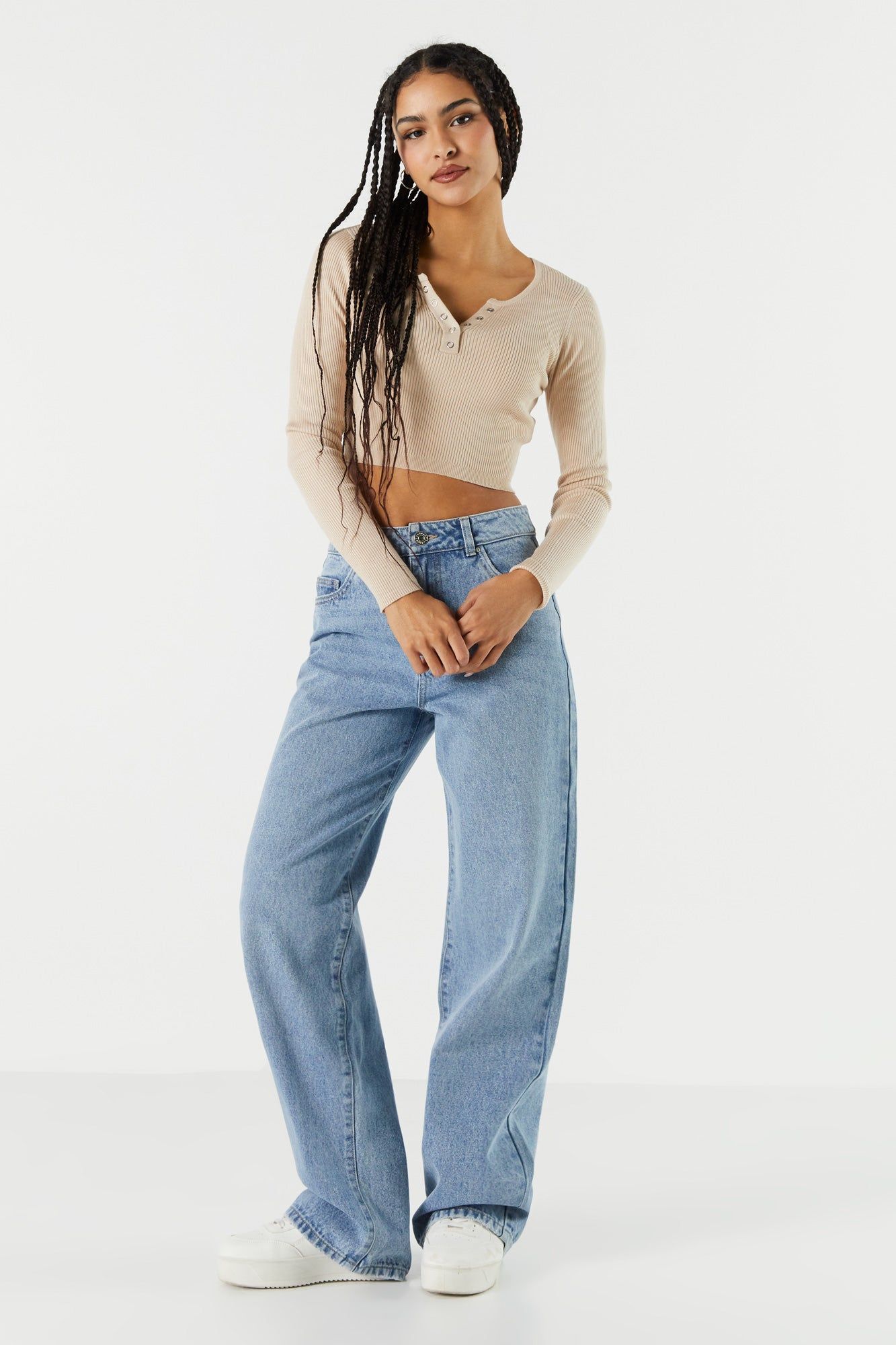 Ribbed Henley Snap-Button Crop Top sold by Charlotte Russe product image thumbnail 3