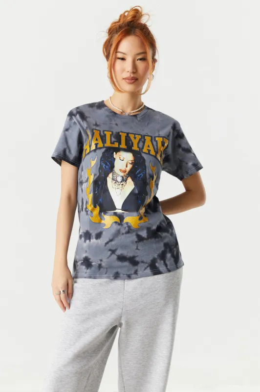 Tie-Dye Print Aaliyah Graphic Boyfriend T-Shirt sold by Charlotte Russe