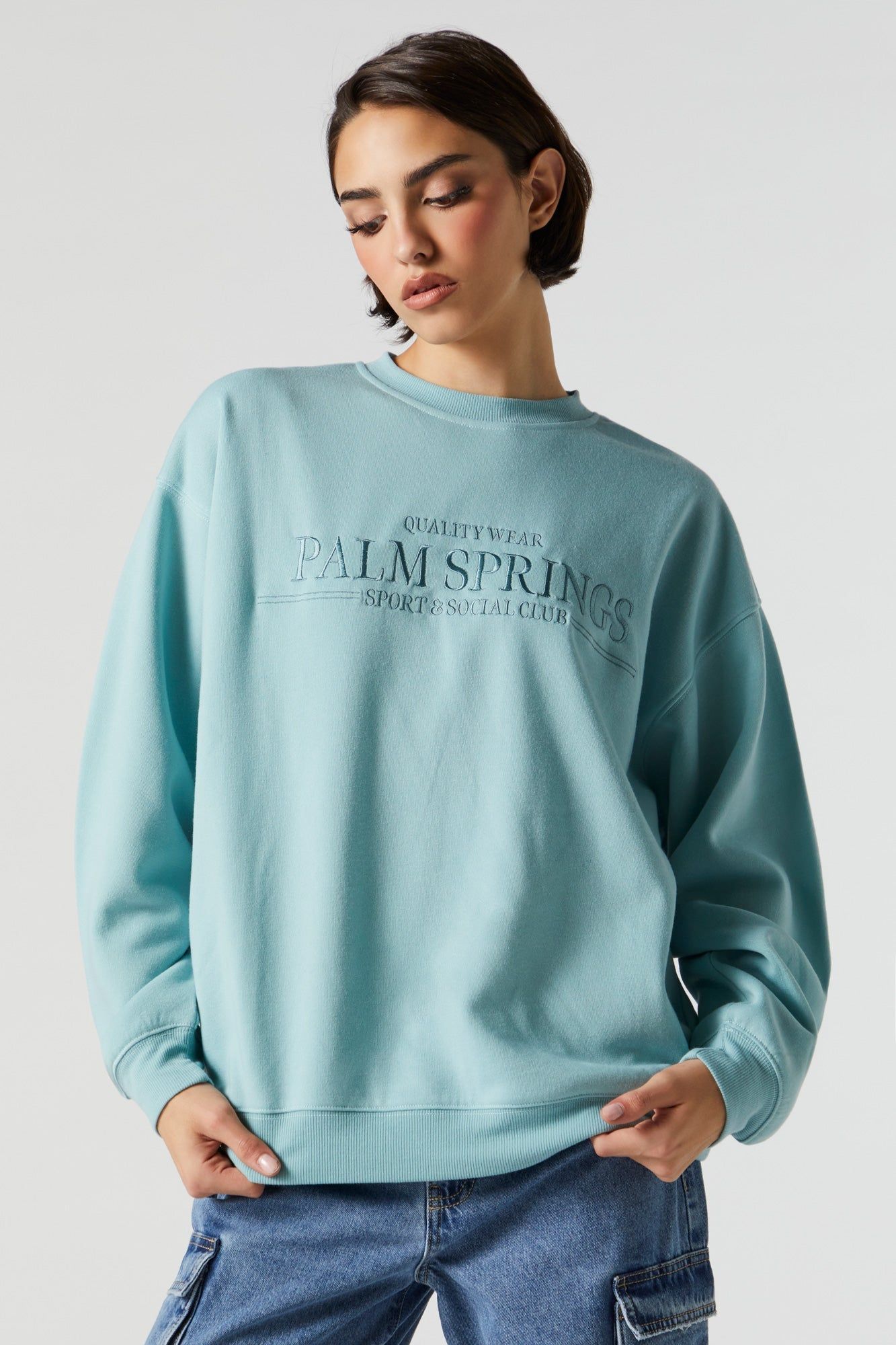 Palm Springs Embroidered Fleece Sweatshirt sold by Charlotte Russe