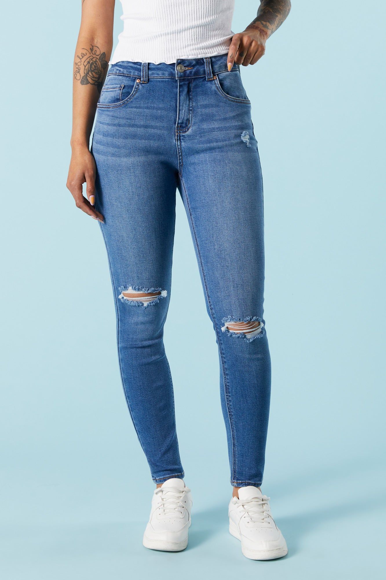 Rio Dark Wash Distressed Skinny Jean sold by Charlotte Russe product image thumbnail 2