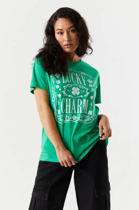 Lucky Charm St Patrick's Day Graphic Boyfriend T-Shirt sold by Charlotte Russe