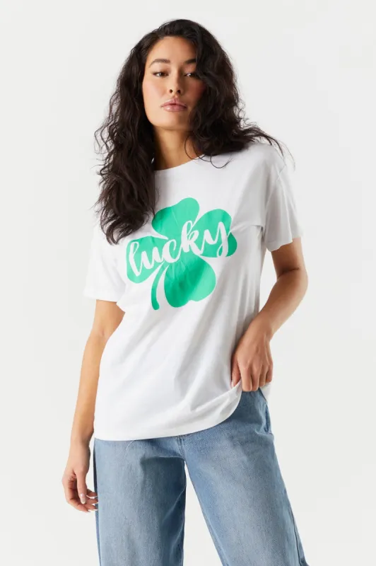 Lucky St Patrick's Day Graphic Boyfriend T-Shirt sold by Charlotte Russe