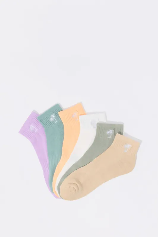 Palm Tree Embroidered Ankle Socks (6 Pack) sold by Charlotte Russe