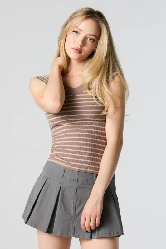 Striped Ribbed V-Neck Skimmer Top sold by Charlotte Russe