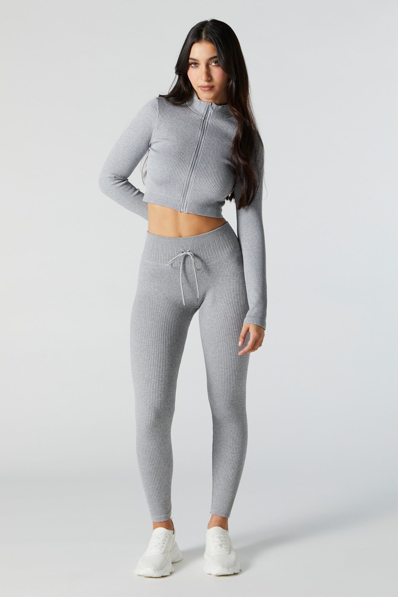 Grey Sommer Ray Active Seamless Zip-Up Top sold by Charlotte Russe product image thumbnail 3