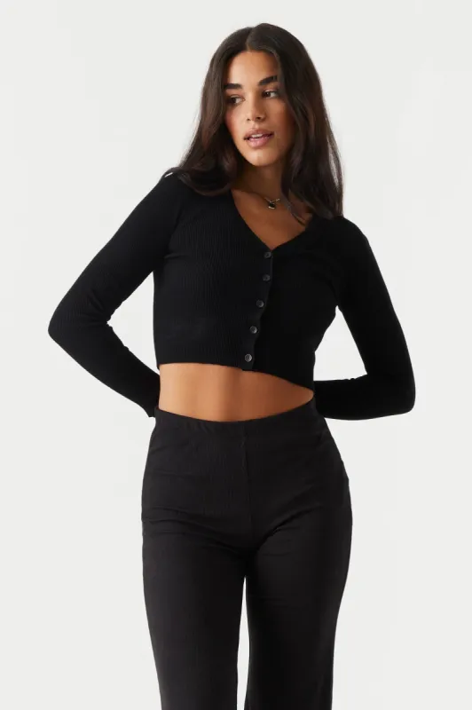 Button-up Cropped Long Sleeve Cardigan sold by Charlotte Russe