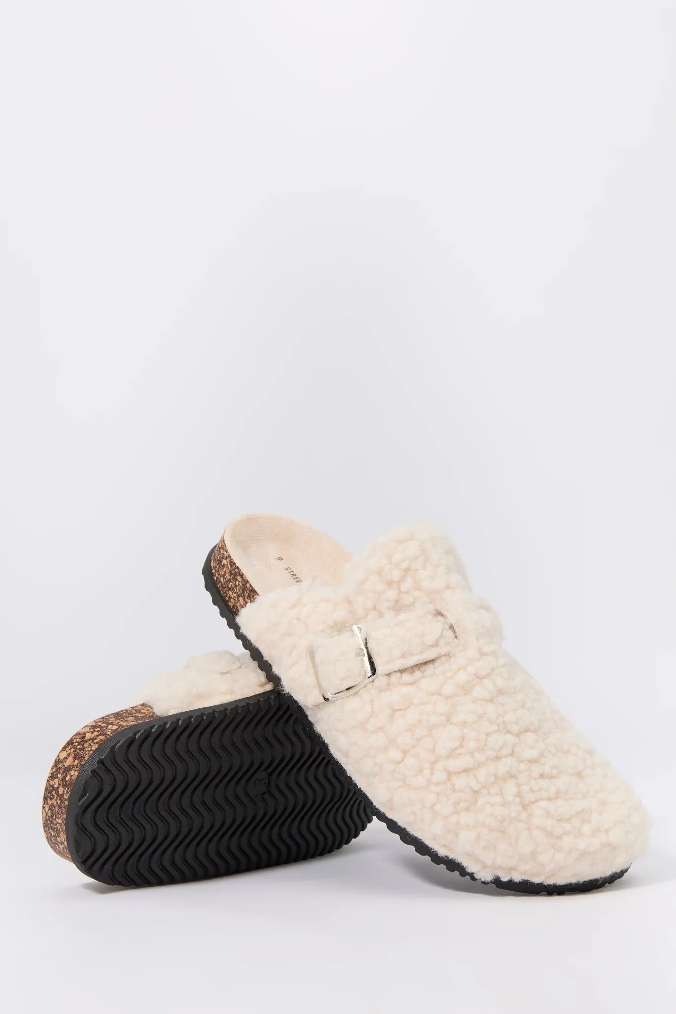 Faux Fur Cork Slipper Slides sold by Charlotte Russe