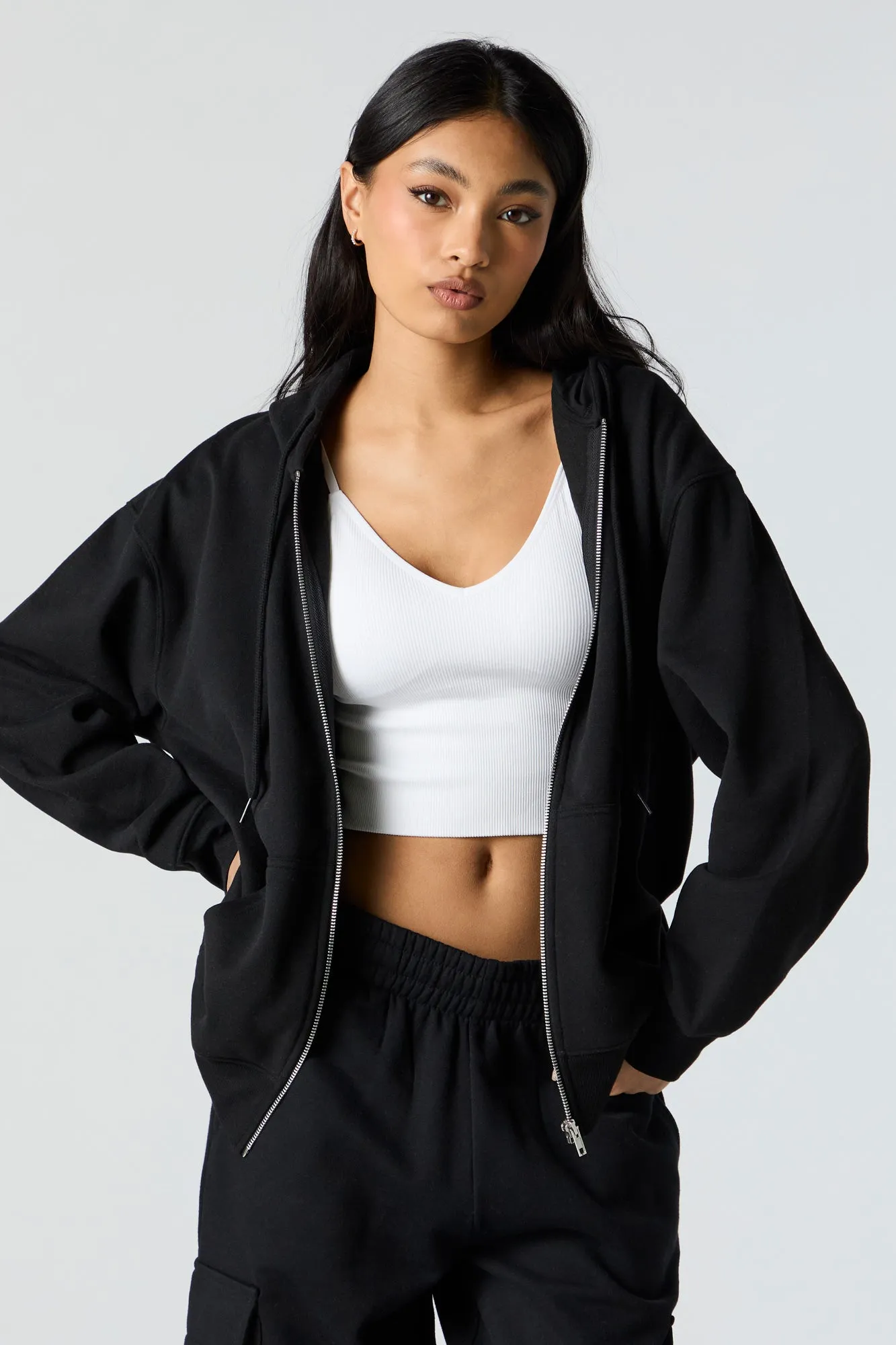 Fleece Oversized Zip-Up Hoodie sold by Charlotte Russe product image thumbnail 4