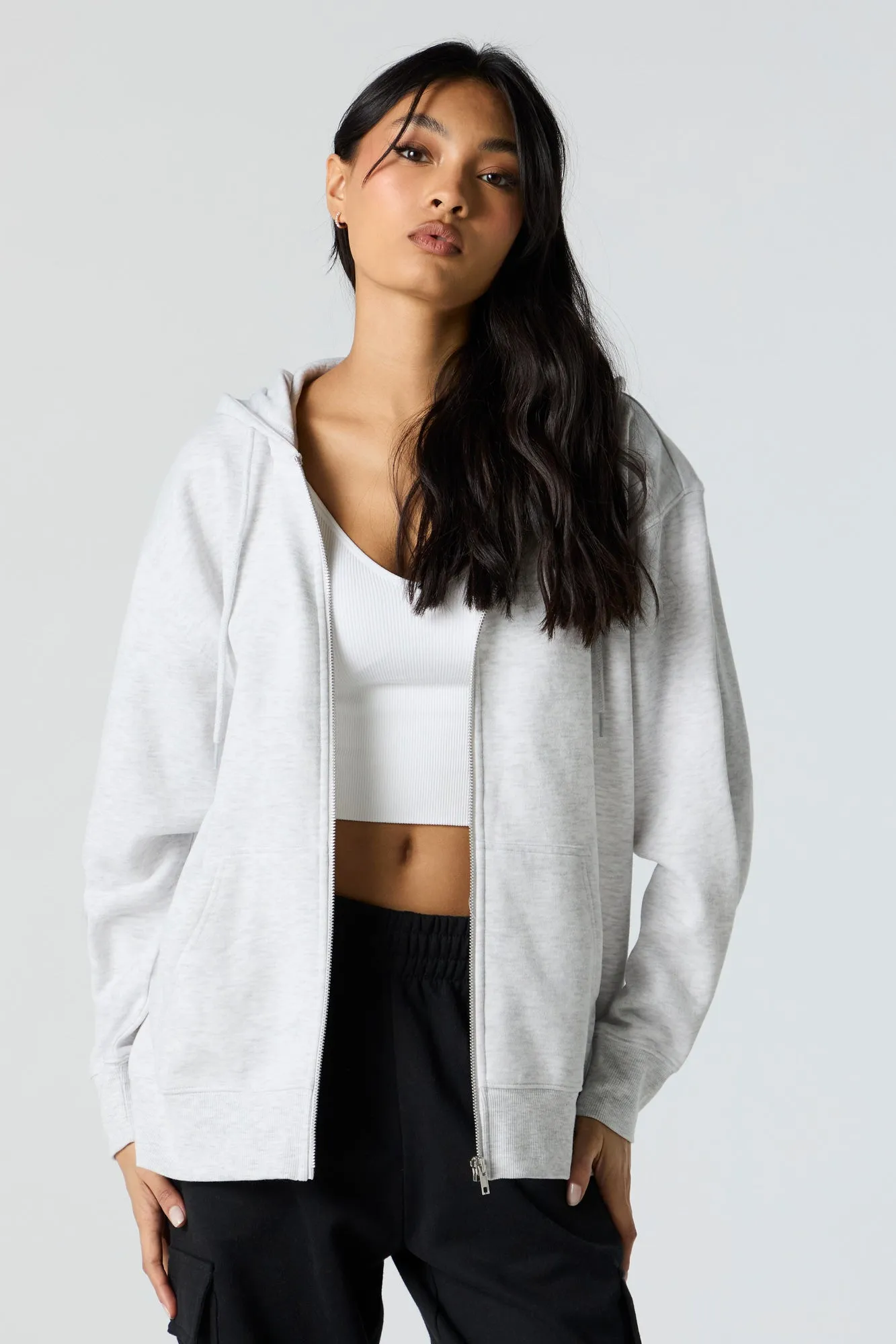 Fleece Oversized Zip-Up Hoodie sold by Charlotte Russe