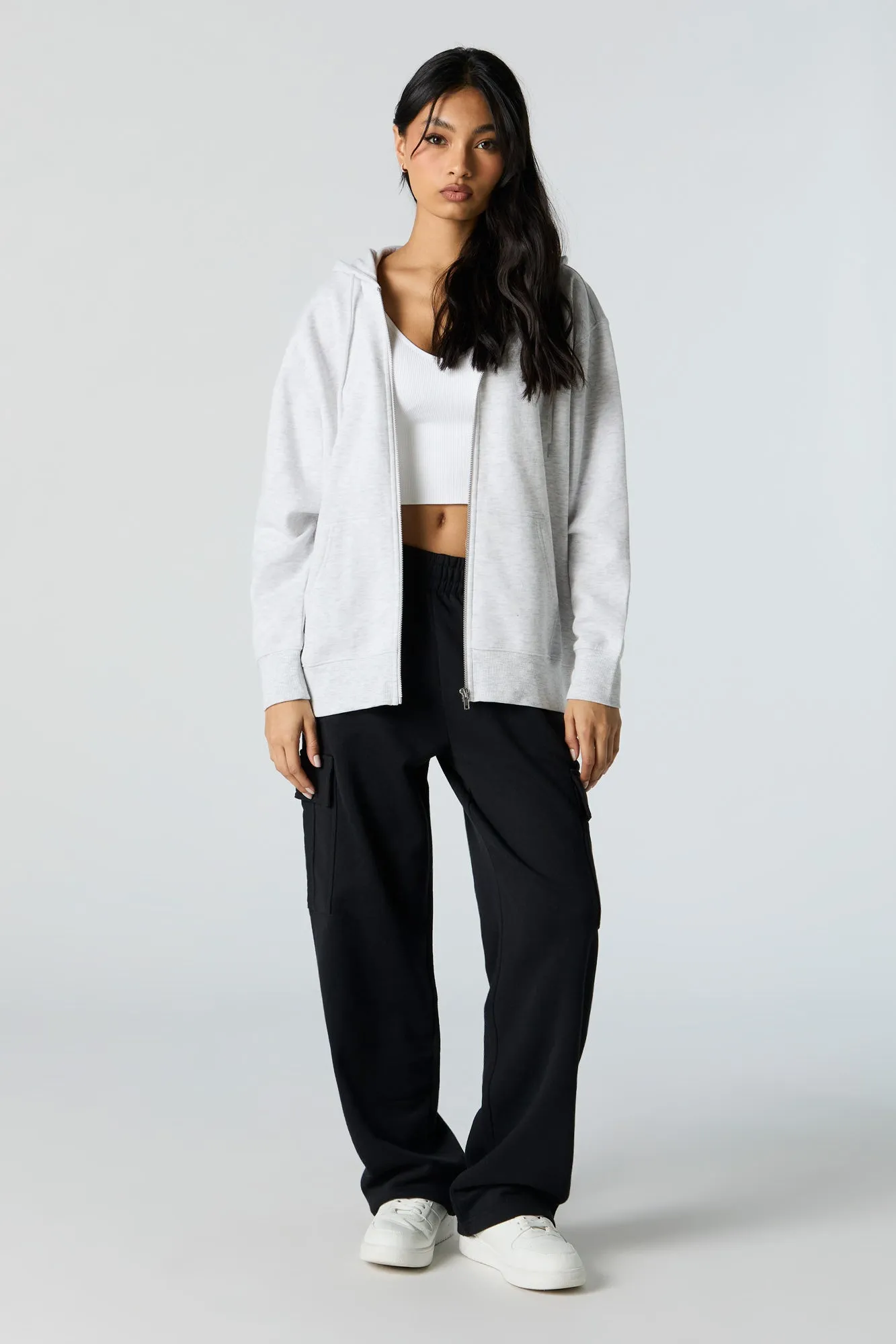 Fleece Oversized Zip-Up Hoodie sold by Charlotte Russe product image thumbnail 3