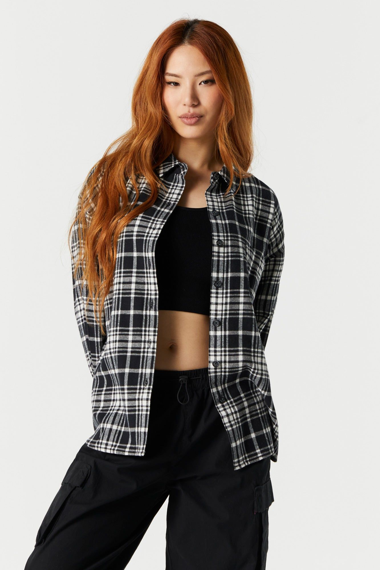 Black and White Plaid Flannel sold by Charlotte Russe