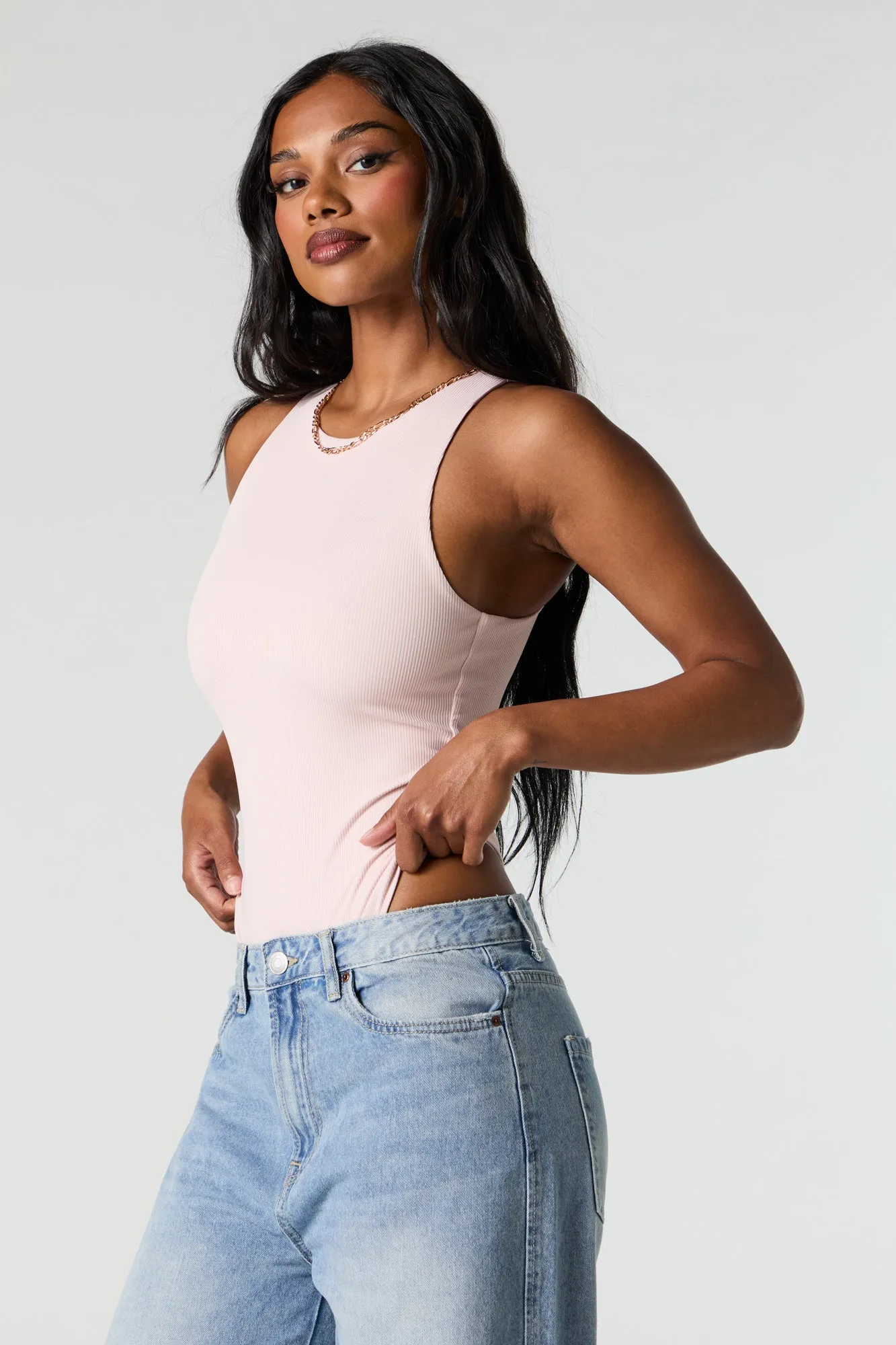 Contour Ribbed High Neck Tank Bodysuit sold by Charlotte Russe product image thumbnail 2