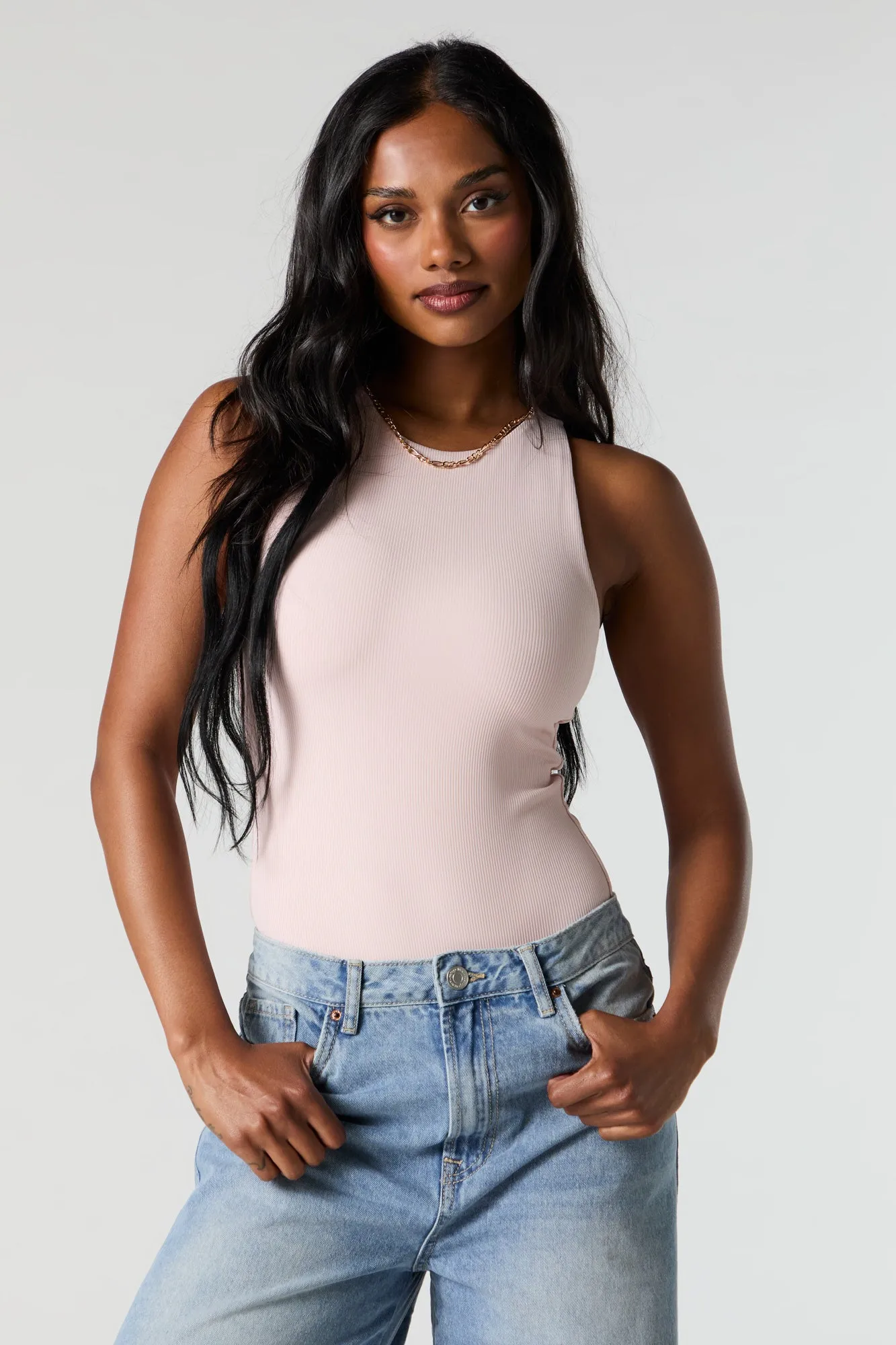 Contour Ribbed High Neck Tank Bodysuit sold by Charlotte Russe