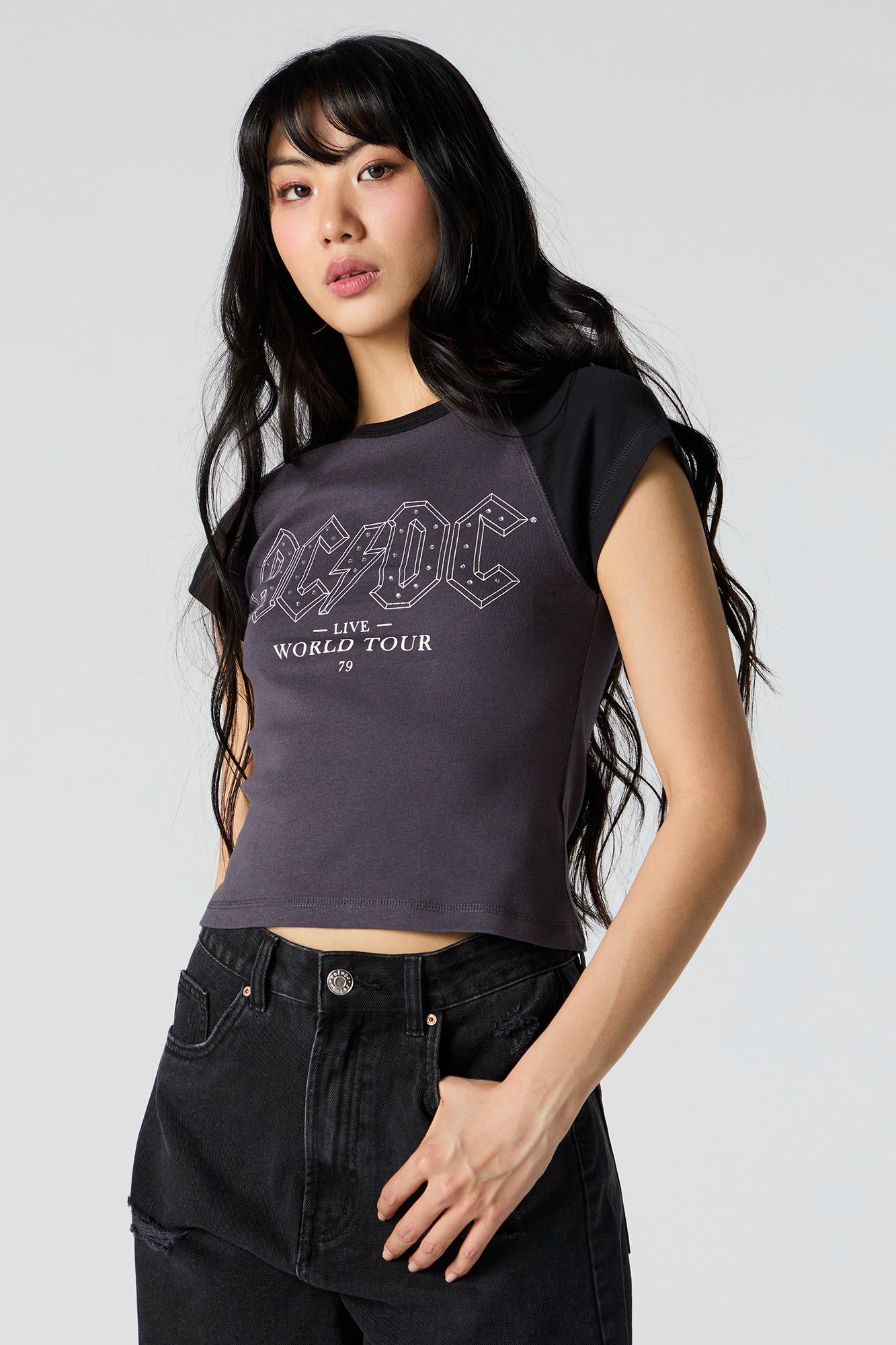 ACDC Rhinestone Graphic Raglan T-Shirt sold by Charlotte Russe product image thumbnail 2