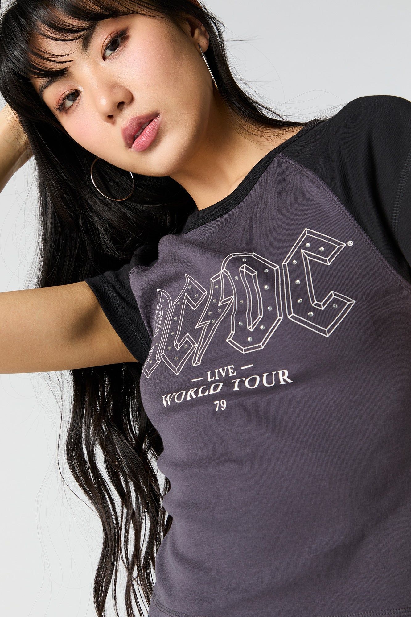 ACDC Rhinestone Graphic Raglan T-Shirt sold by Charlotte Russe product image thumbnail 5