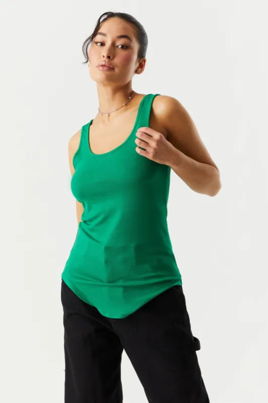 Basic Ribbed Scoop Neck Longline Tank sold by Charlotte Russe