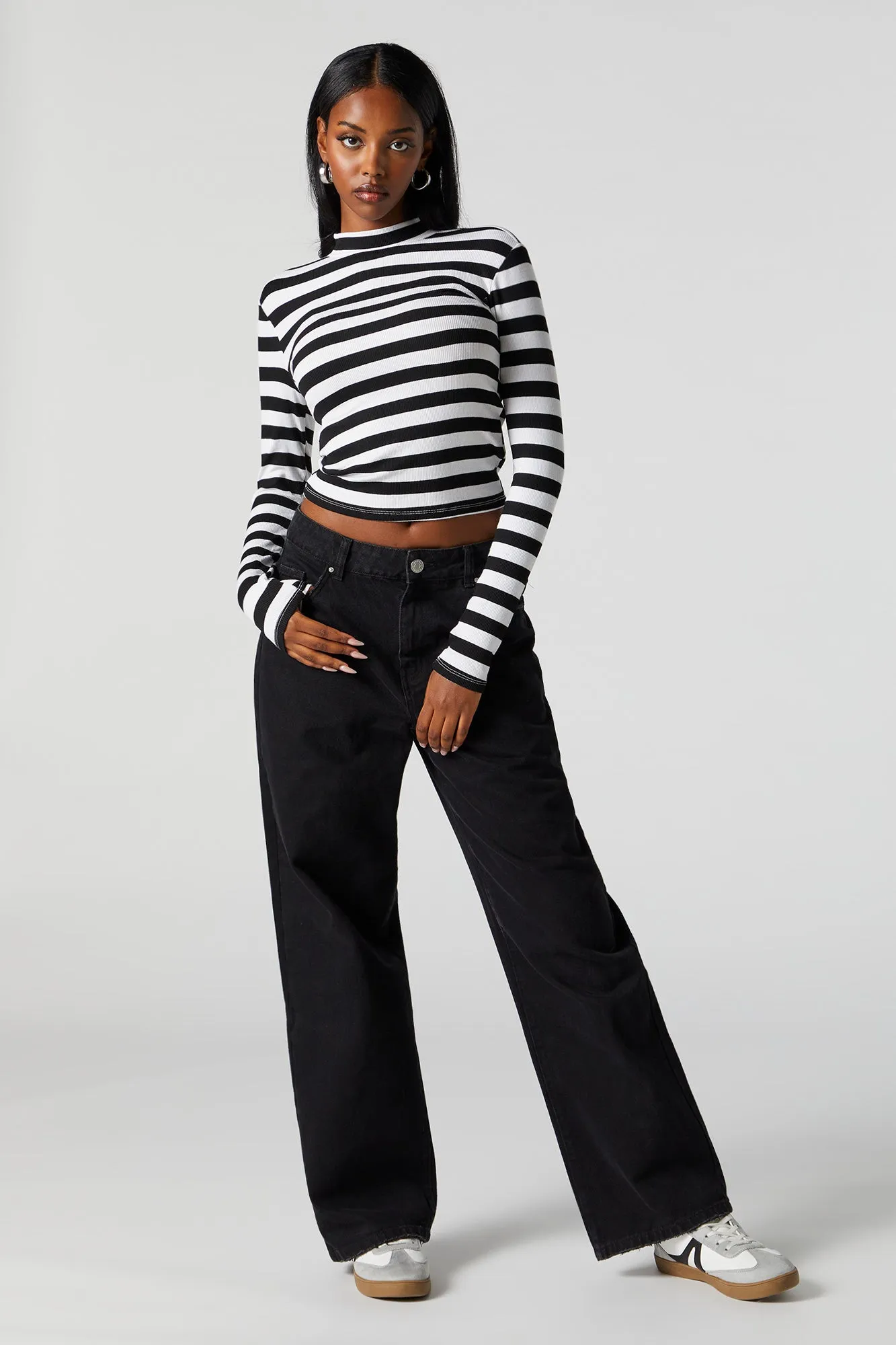 Striped Ribbed Mock Neck Long Sleeve Top sold by Charlotte Russe product image thumbnail 3