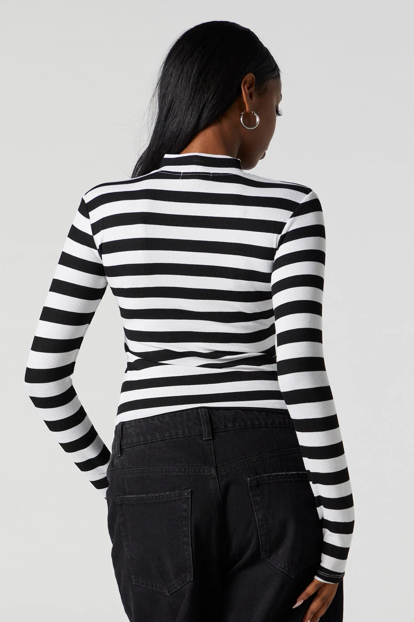 Striped Ribbed Mock Neck Long Sleeve Top sold by Charlotte Russe product image thumbnail 2